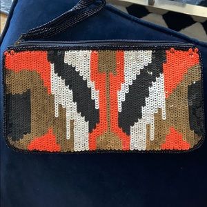 Gold/orange/black/white sequins & beaded wristlet